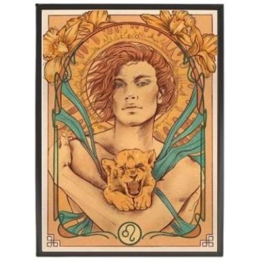 Imagem de Quadro Decorativo Vintage Signo Leão Com Vidro 24X18Cm - Quadros On-Li