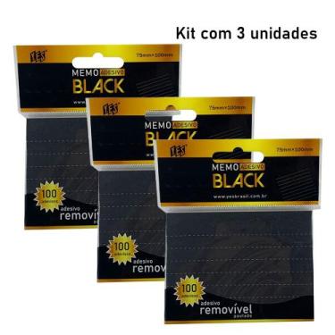 Imagem de Bloco de Anotações Pautado Adesivo na cor preta  Memo Removível (kit c