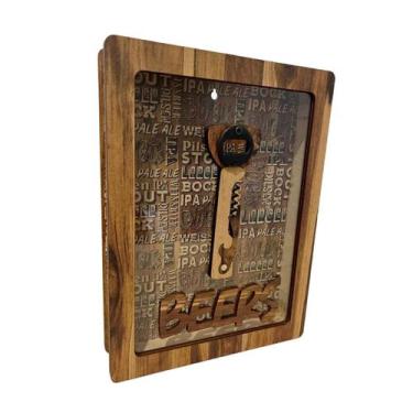 Imagem de Quadro Porta Tampinhas Garrafas Cerveja Bebidas Beers Bar Com Abridor 