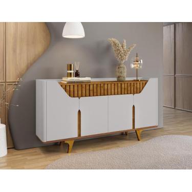 Imagem de Aparador Buffet Portas em Ripado Real 2 Gavetas com Vidro 180cm MDF Pé