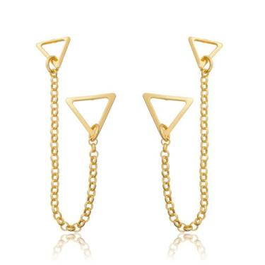 Imagem de Brinco Duplo Triângulo com Elo Português Banhado Ouro 18k Semijoia Ant