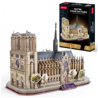 Imagem de Quebra Cabeças 3D Arquitetura Notre Dame com Led para Crianças e Adultos, 128 Peças, CUBICFUN DS0986H, Branco