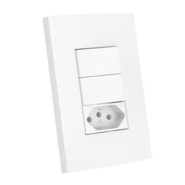 Imagem de Interruptor Simples 10A 4x2 2 Teclas e Tomada 20A Branco Dubai Enerbra