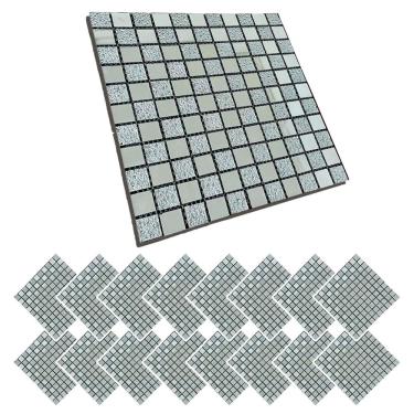 Imagem de Pastilha De Vidro Kit 16 Uni Autocolante Parede Cozinha Banheiro Decorativa Facil Aplicacao Reforma Requinte Moderna