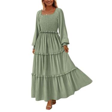 Imagem de Vestido PRETTYGARDEN Manga Longa com Franzidos e Poá Verde M