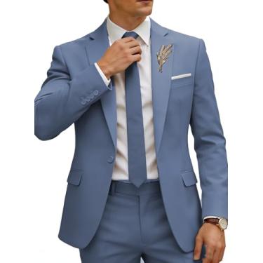 Imagem de Conjunto de terno masculino de 2 peças slim fit com 2 botões conjunto de smoking blazer de casamento jaqueta calça gravata festa negócios formatura terno, Jeans azul, XP