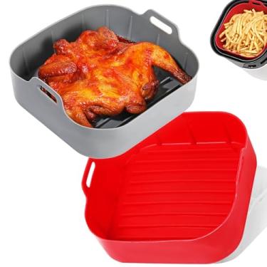 Imagem de Foopama Air Fryer Silicone Liners, Pot 2 Pcs Reusable Non-Stick Air Fryer Basket Bowl Fit 3-6QT Air fryer Baking Replacement of Flammable Parchment Paper(Square, 7.5 Inch)