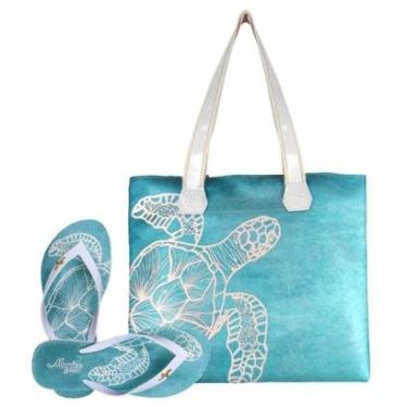 Imagem de Bolsa Feminina Praia Com Alto Relevo 3D Chinelo Slim Azul Magicc BCH-243-Feminino