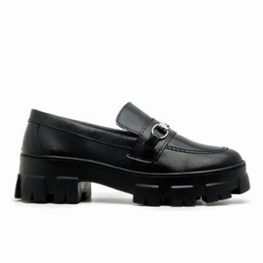 Imagem de Sapato Mocassim Feminino Salto Tratorado Conforto Corrente Confortável Macio-Feminino