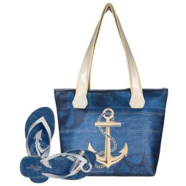 Imagem de Bolsa Feminina Praia Com Alto Relevo 3D Chinelo Slim Azul Magicc BCH-241-Feminino