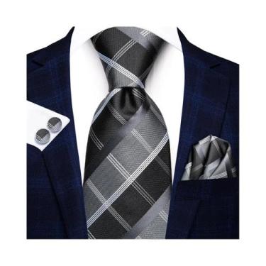Imagem de Conjunto De Gravata, Abotoaduras E Lenço De Bolso Masculino Xadrez Pre