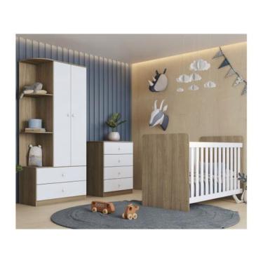 Imagem de Quarto de Bebê Completo Labirinto 2 Portas 6 Gavetas Rústico/Branco - 