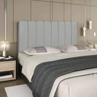 Imagem de Cabeceira Carla Casal Madeira Maciça Estofada em Tecido Suede Cinza