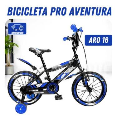 Imagem de Bicicleta Infantil Aro 16 Pro Aventura - Azul com Rodinhas - UNITOYS