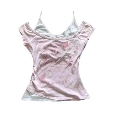 Imagem de Camiseta Verde Y2K Punk Para Mulheres, Top Casual Vintage Doce E Sexy 