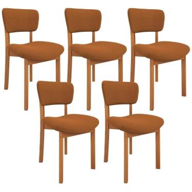 Imagem de Kit 05 Cadeiras Para Sala De Jantar Cozinha Living Estofada Dara L02 Bouclê Terracota - Lyam Decor