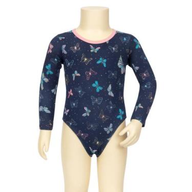 Imagem de Maiô Infantil Manga Longa Estampa Borboleta Azul com Rosa - anjo da ma