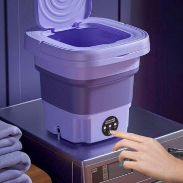 Imagem de Mini Máquina de Lavar Dobrável Portátil 6,5L Lilás Camping - ShopMix, 
