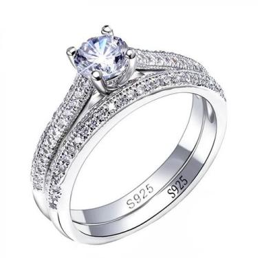 Imagem de Conjunto De Anéis De Casamento Vintage Halo Em Prata Esterlina 925 Par