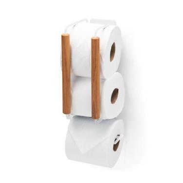Imagem de Porta 3 Rolos Papel Higiênico Parede Bambu C/ Adesivo Branco - - Arthi