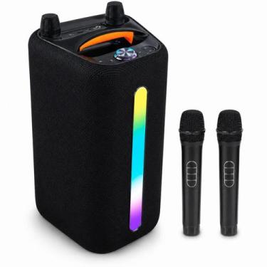 Imagem de Caixa de Som Bluetooth Karaokê 100W RMS TWS LED RGB com 2 Microfones S