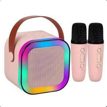 Imagem de Caixa De Som Karaokê Portátil Bluetooth Com 2 Microfones Sem Fio E Luz
