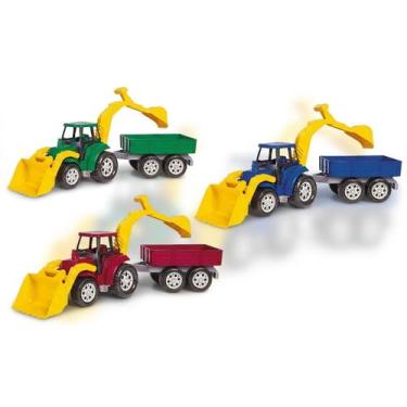 Imagem de Trator Retroescavadeira Com Carretinha Agromax Agrícola Brinquedo Infa