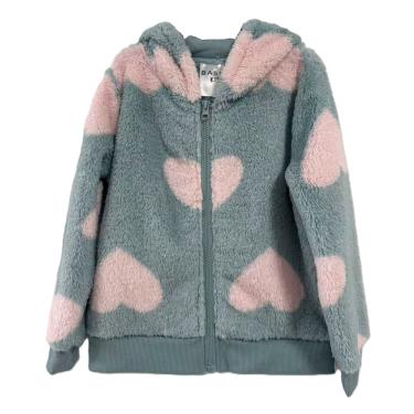 Imagem de Casaco Pelúcia Infantil Menina Basic+ Poliéster Coração Cinza e Rosa