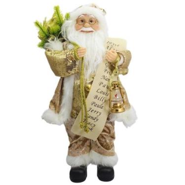 Imagem de Papai Noel em pé com lista de nomes, lanterna e saco de presentes 45 c