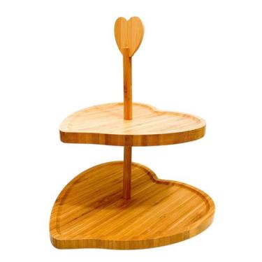 Imagem de Petisqueira 2 Andares Bambu Modelo Coração 27x27x30,5cm - Casíta