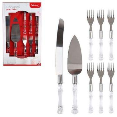 Imagem de Conjunto Para Bolo De Inox Com Espatula 28cm + Faca 13'' + 6 Garfos Ca