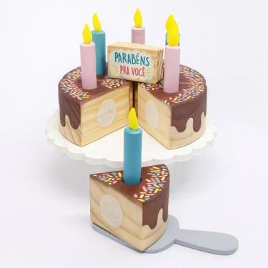 Imagem de Bolo Fatiado de Chocolate e Aniversário da Coleção Comidinhas, da NewA