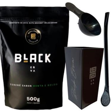 Imagem de Kit Para Tereré Black Erva Mate 500g + Copo Cuia Quadrado Acrílico + B
