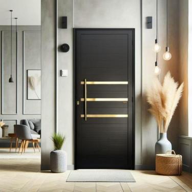 Imagem de Porta de Aluminio Lambril 210x80cm Frisada com Puxador Abertura Direit