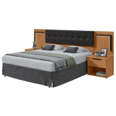 Imagem de Cabeceira Casal 160cm 2 Mesas de Cabeceira com LED Calitan - Lp - Rei 