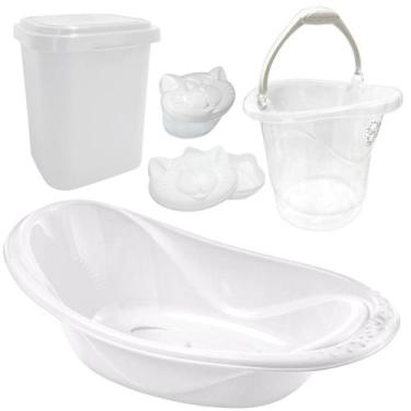 Imagem de Kit Banheira do bebê 5 Peças Adoleta Banheira 20l Lixeira Balde, Branc