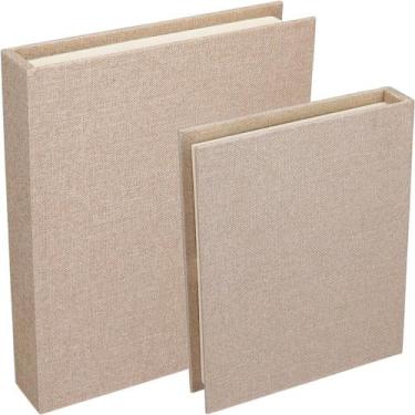Imagem de Kit 2 Caixa Organizadora Decorativa HomeCo Livro Linho Bege - HOME&CO