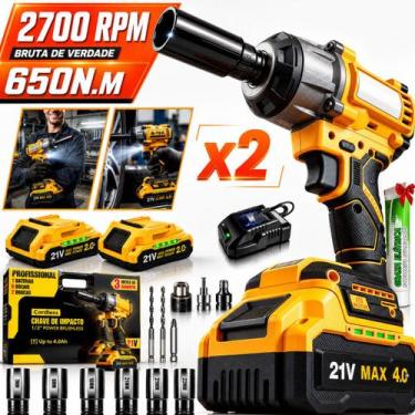 Imagem de Chave Impacto Furradeira 21V 650Nm 1/2 Brushless 2 Baterias - Genérico