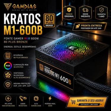 Imagem de Fonte Gamer Gamdias 600W 80 Plus Bronze RGB PFC Ativo Kratos M1 Origin