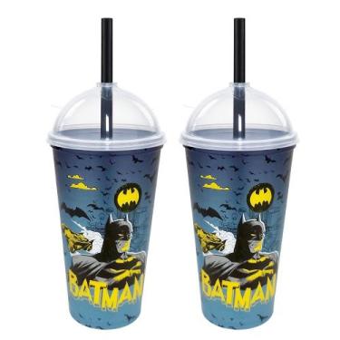 Imagem de Copo do Batman Shake 500ml com Canudo e Tampa Kit com 2 - Plasutil, Co