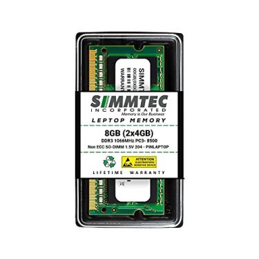 Imagem de Simmtec RAM 8GB (2 x 4GB) DDR3 1066MHz PC3-8500 Kit RAM SODIMM para laptop | Módulos de atualização de memória de 204 pinos sem buffer não ECC
