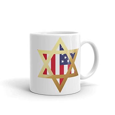 Imagem de Hanukah Bandeira Americana Estrela de Davi - Caneca branca brilhante Chanukah judaico