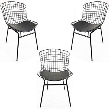 Imagem de Kit 3 Cadeiras BERTÓIA preta tubular - Poltronas do Sul