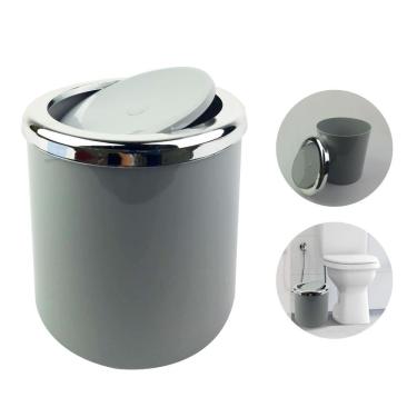 Imagem de Lixeira 5 Litros Para Banheiro Cozinha Com Tampa Basculante Redonda Metalizada Cromada Plástica - AMZ
