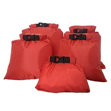 Imagem de Sacos secos de 5 peças à prova d'água, conjunto de sacos secos para todos os fins, bolsa impermeável leve com alça de ombro ajustável, sacos de armazenamento de sacos secos portáteis superiores para caiaque, caminhadas na praia, acampamento (Vermelho)