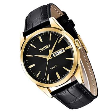 Imagem de Relógio masculino de negócios, clássico, moderno, casual, de couro, preto, quartzo, analógico, à prova d'água, calendário, luz de data, simples, presentes para pais e pais SKMEI, Pulseira