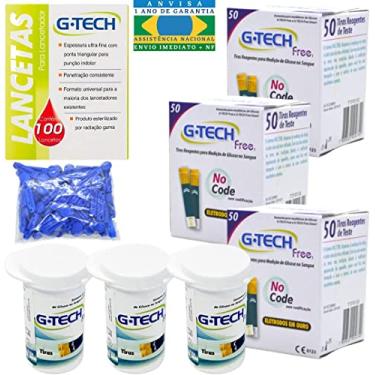 Imagem de Tira Reagente Glicose Teste Glicemia G Tech Free 150 Unidades + 100 Lancetas