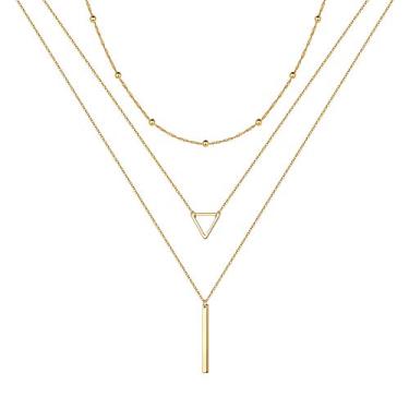 Imagem de Turandoss Colares femininos em camadas de ouro – Banhado a ouro 14K, feito à mão, multicamadas, barra, moeda, disco, lua, borboleta, medalhão, ajustável, delicada, em camadas, colares para mulheres