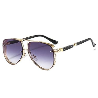 Imagem de Óculos de sol ovais padrão oco masculino feminino designer de luxo estrutura de liga de metal gradientes lente piloto conspícuo, 2, china