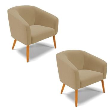 Imagem de Kit 02 Poltronas Linho Pés Palitos Castanho Bege